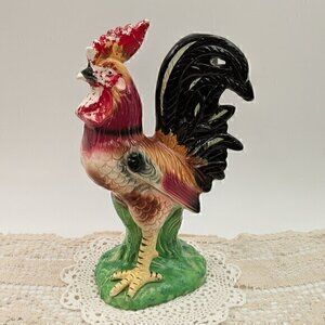 Midcentury Vintage Porcelain Colorful 9.5" Chicken / Hen / Rooster Figurine